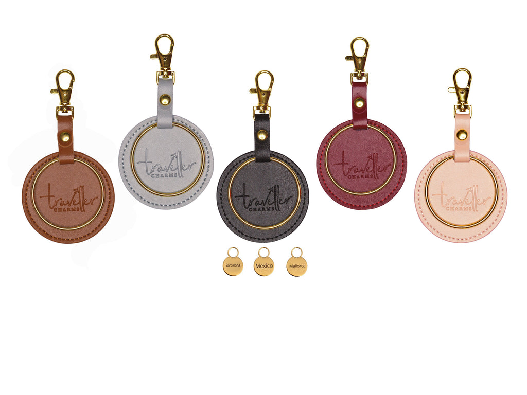 GOLD Starter Set - Key Chain & 3 Engraved Travel Charms - Traveller Charms